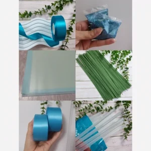 پک گلسازی رز روبانی رنگ آبی فیروزه ای