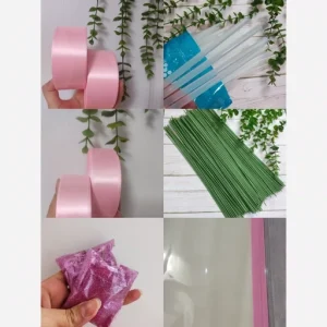 پک گلسازی رز روبانی رنگ صورتی
